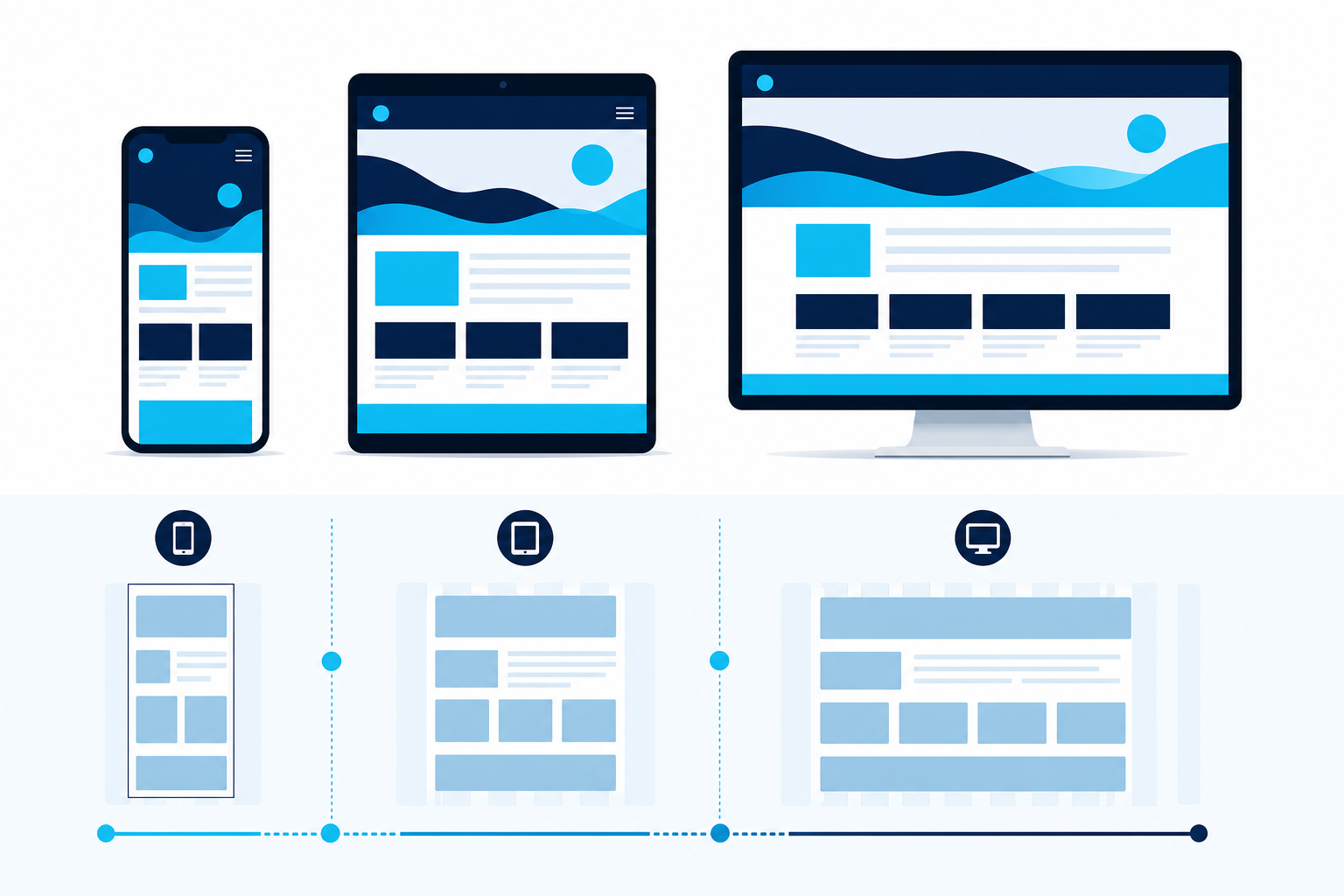 Responsive layout demonstration across phone, tablet, and desktop screens