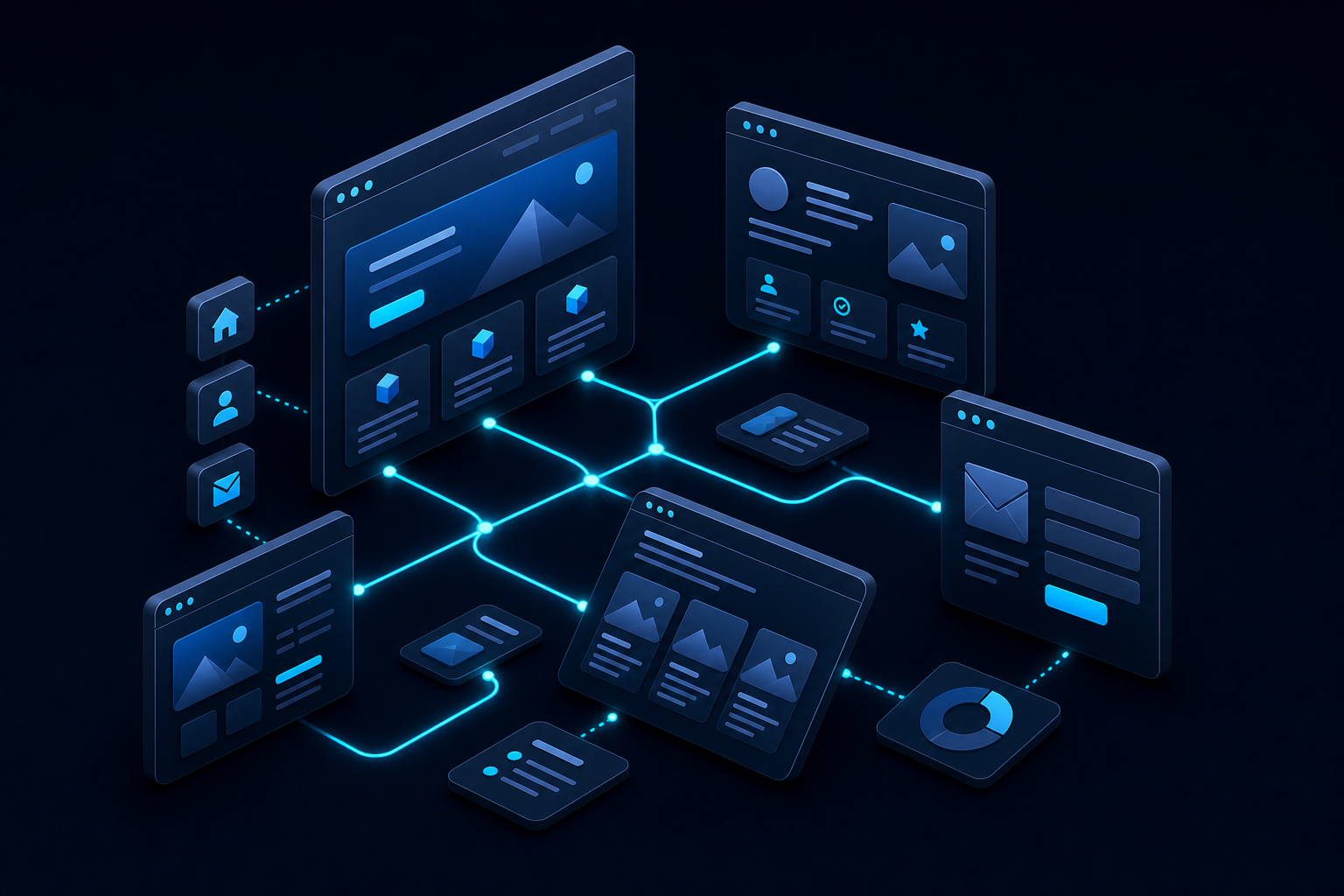 Multi-page website design with connected page architecture
