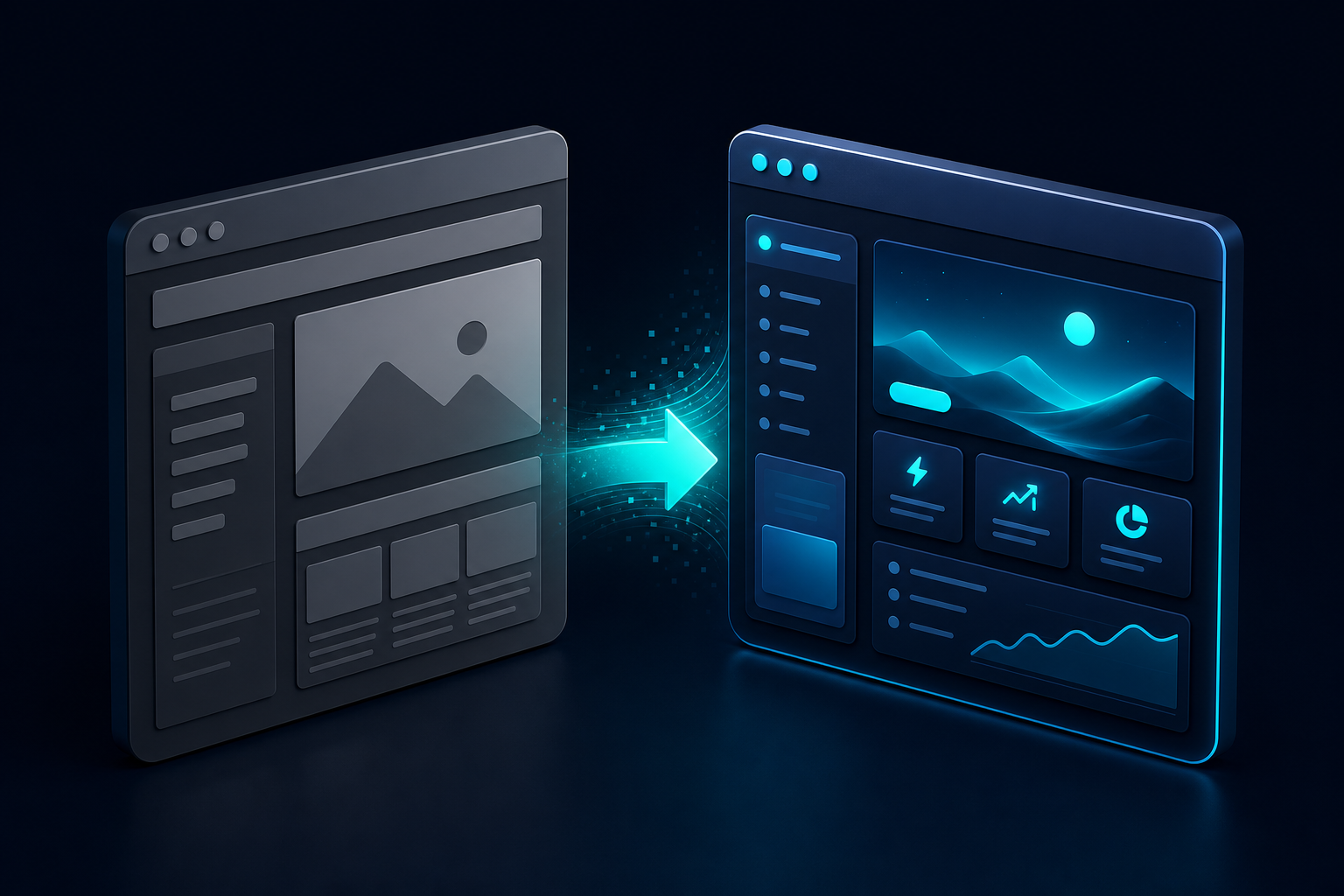 Website redesign transforming outdated layouts into modern interfaces
